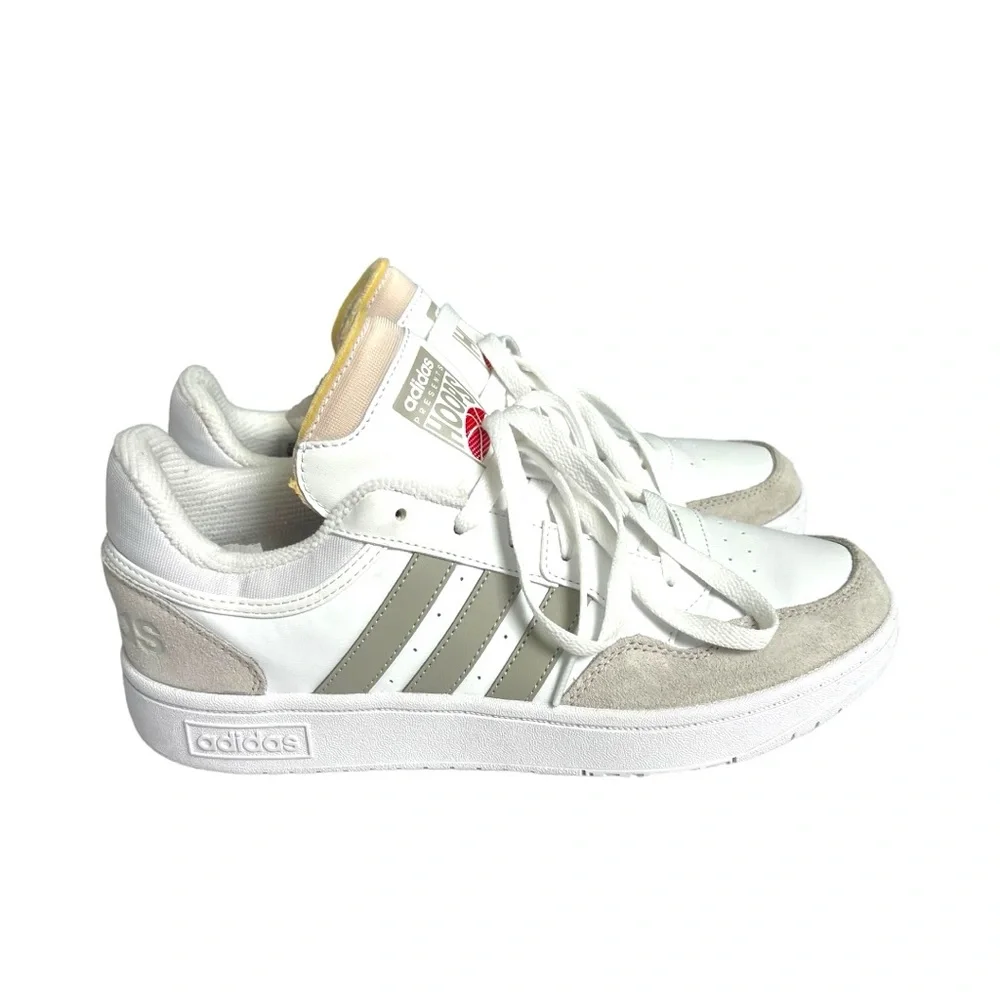 ADIDAS MENS HOOPS 3.0 LOW SNEAKER 3 STRIPE SHOES‎ NEUTRAL LEATHER SIZE 9